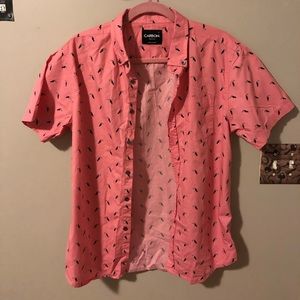 Carbon pink parrot print short sleeve button down